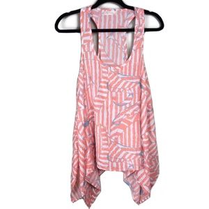 Alythea Oversize Racerback Shark-Bite Hem Striped Letter Print Tank Size Medium